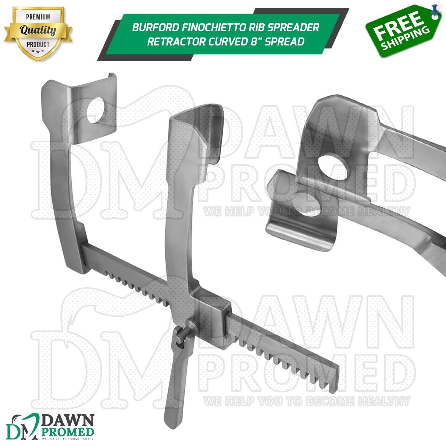 Burford-Finochietto Rib Spreader Retractor Curved 8″ Spread Thoracic Instrument
