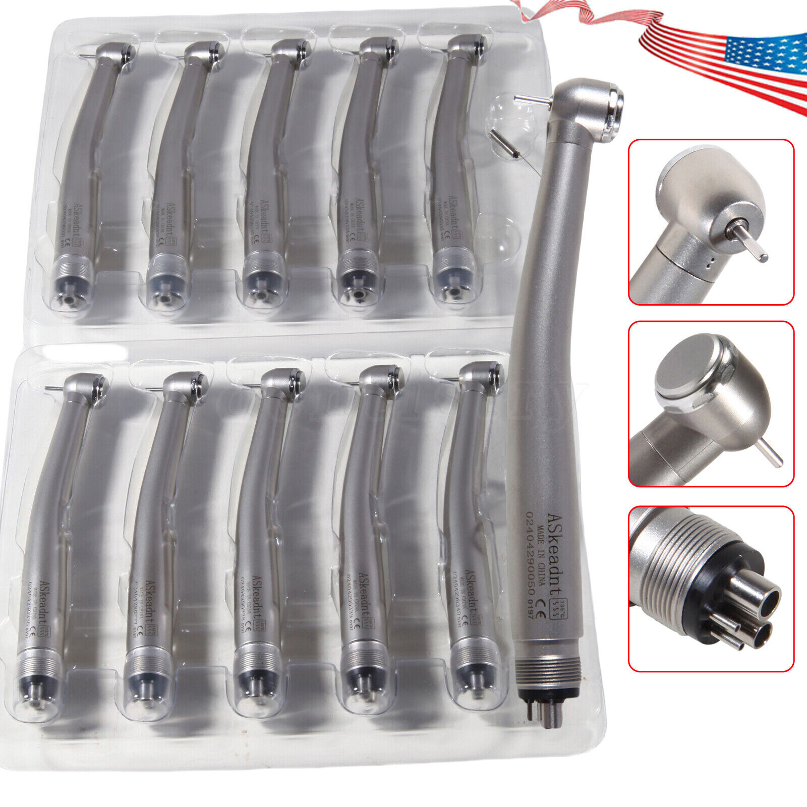 10 Askeadent Dental High Speed Handpiece Push Button Turbine Single Spray