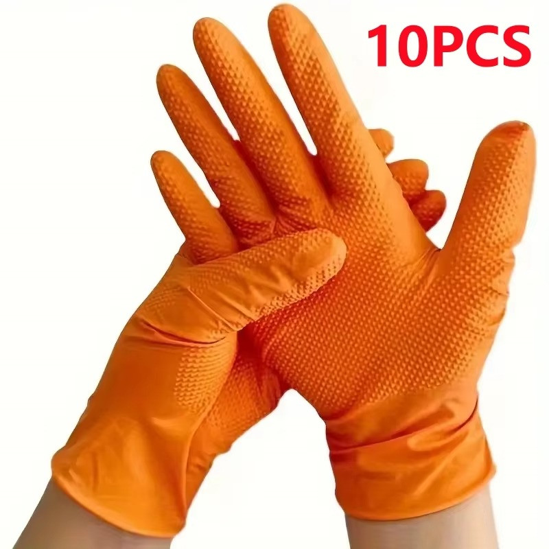Orange Nitrile Disposable Gloves Strong Heavy Duty Diamond Orange 10PCS M