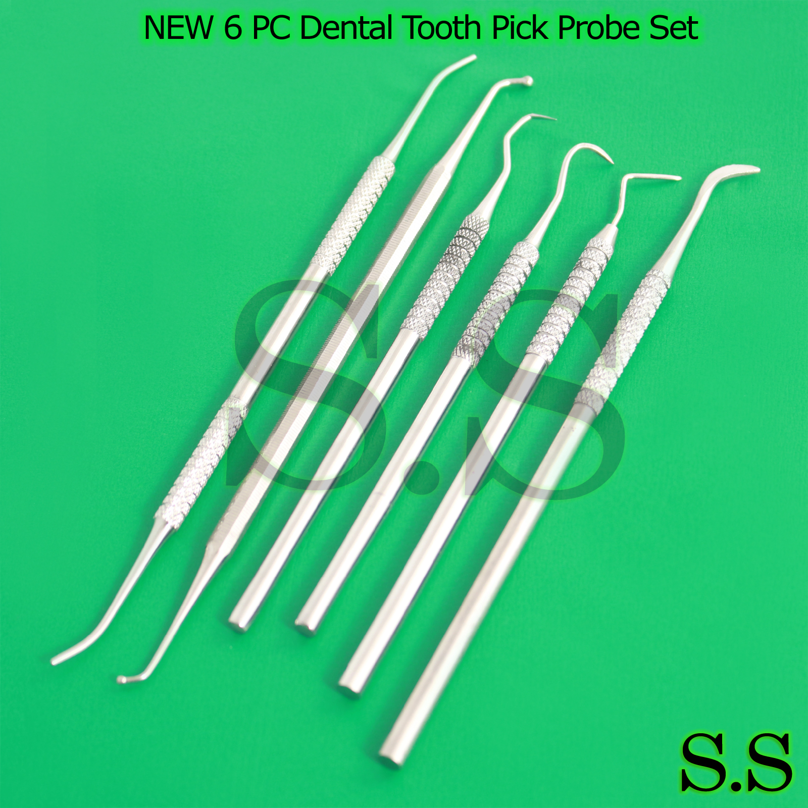 6 PC DENTAL TOOTH PICK PIC PROBE SET KIT HYGIENE TOOLS STAINLESS STEEL PR-0081