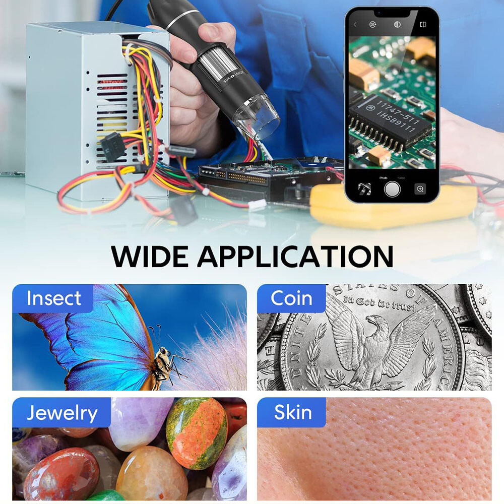 1600x Digital Microscope Kit for Kids Beginners Children STEM LED Light iPhone
