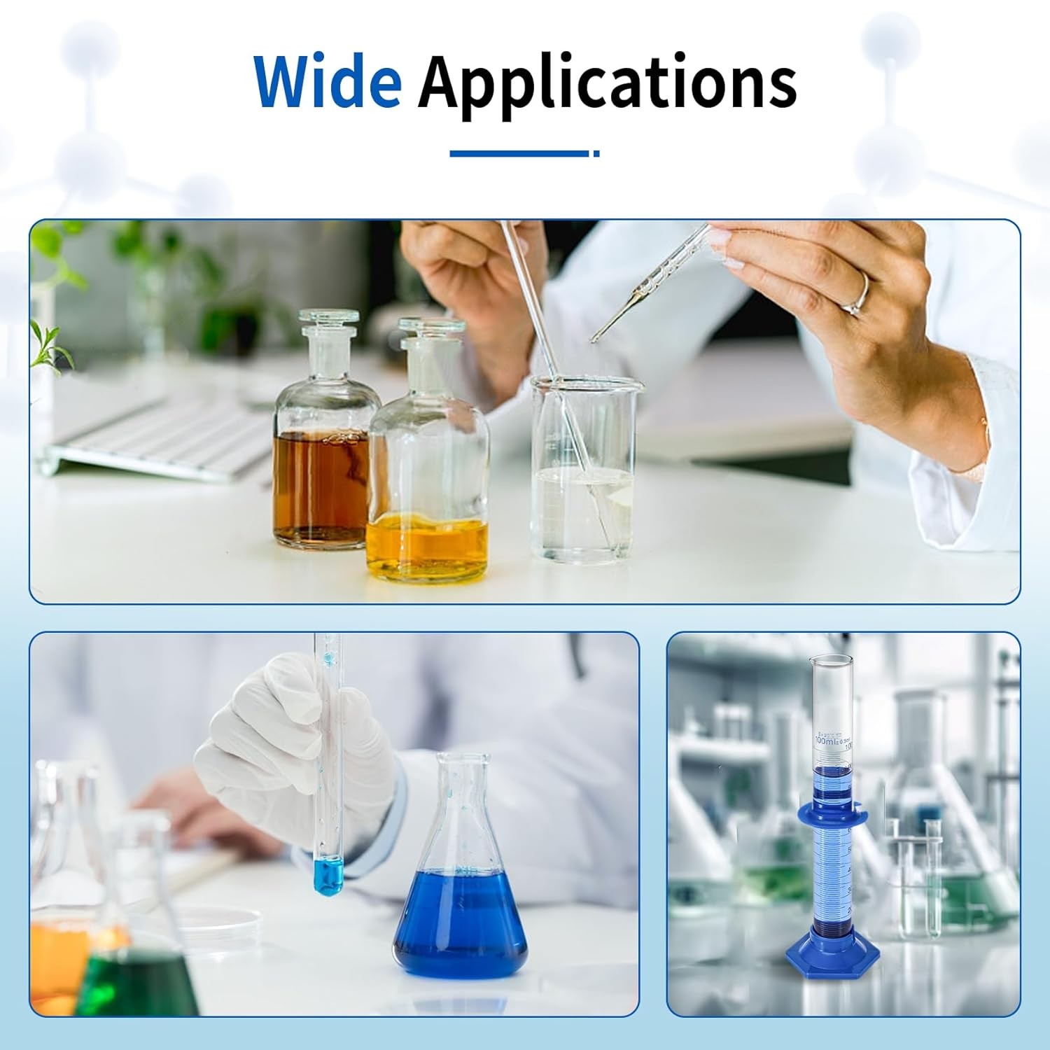9PCS Lab Flask Set Graduated Cylinde Measuring Beaker 50/100/250ml Lab Glassware