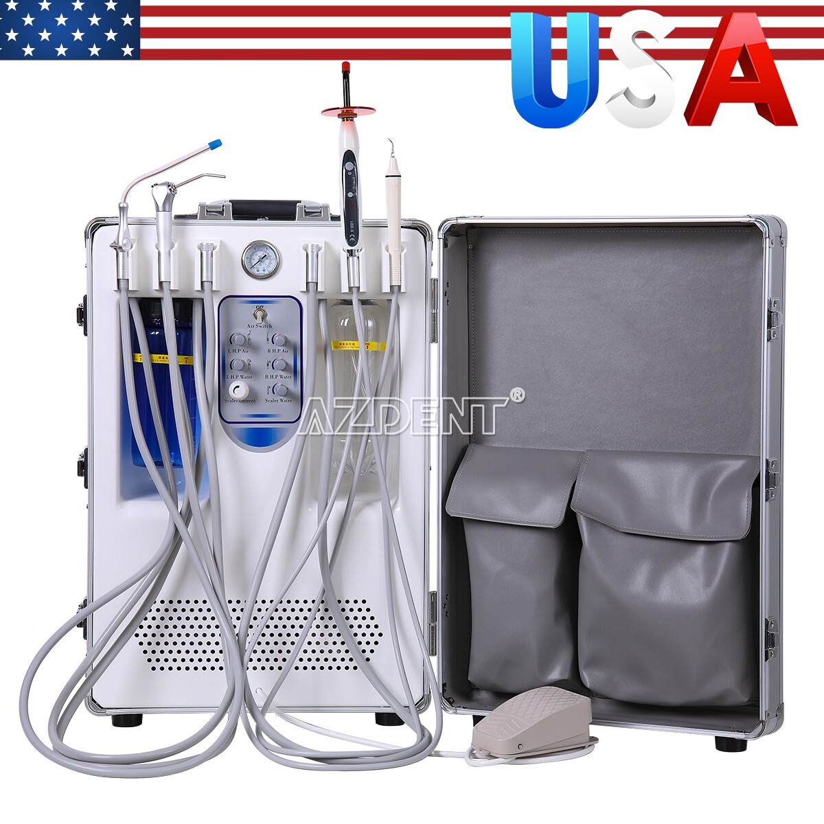 Mobile Portable Dental Delivery Unit Suction Syringe Air Compressor Scaler 4Hole
