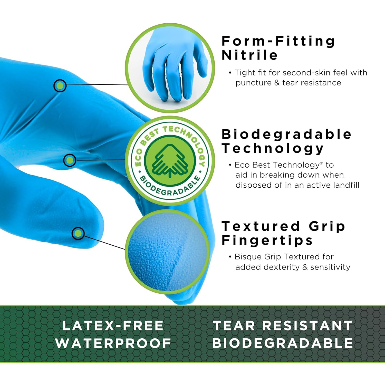 7500PF Biodegradable Powder-Free Disposable Nitrile Safety Glove, 4-Mil,