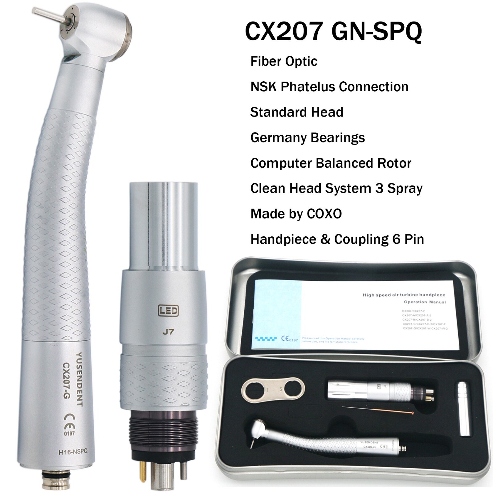US COXO Dental High Speed Air Turbine Handpiece LED Fiber Optic 45 Degree KaVo
