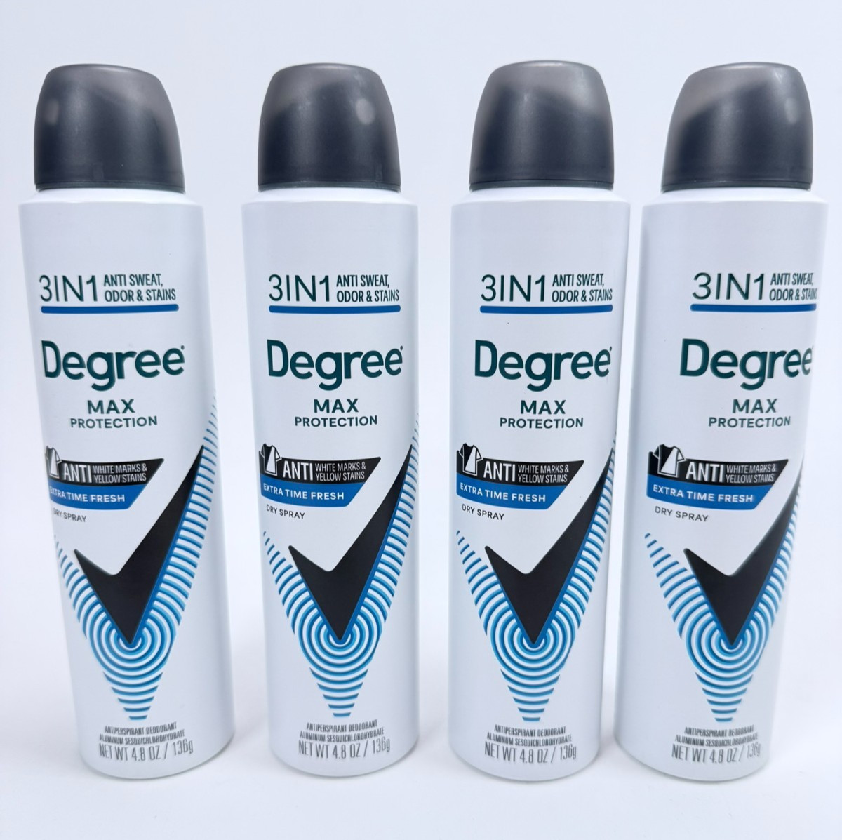 Lot Of 4 Degree Men’s Max Protection 3 in 1 Fresh Dry Spray, 4.8 Oz, EXP 01/2028