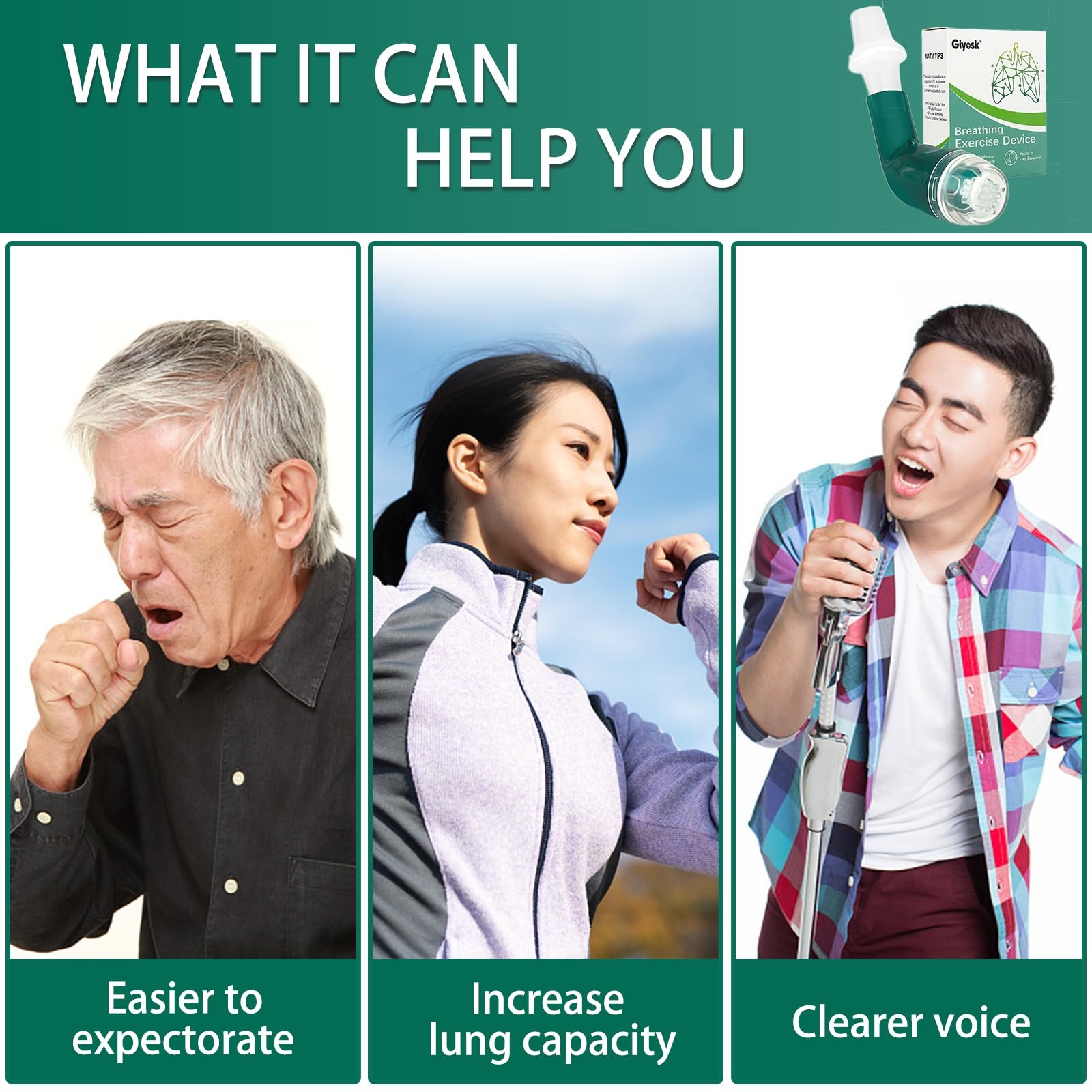 Giyosk Breathing Exercise Device: Lung Expansion, Mucus Relief, Respiratory Trai