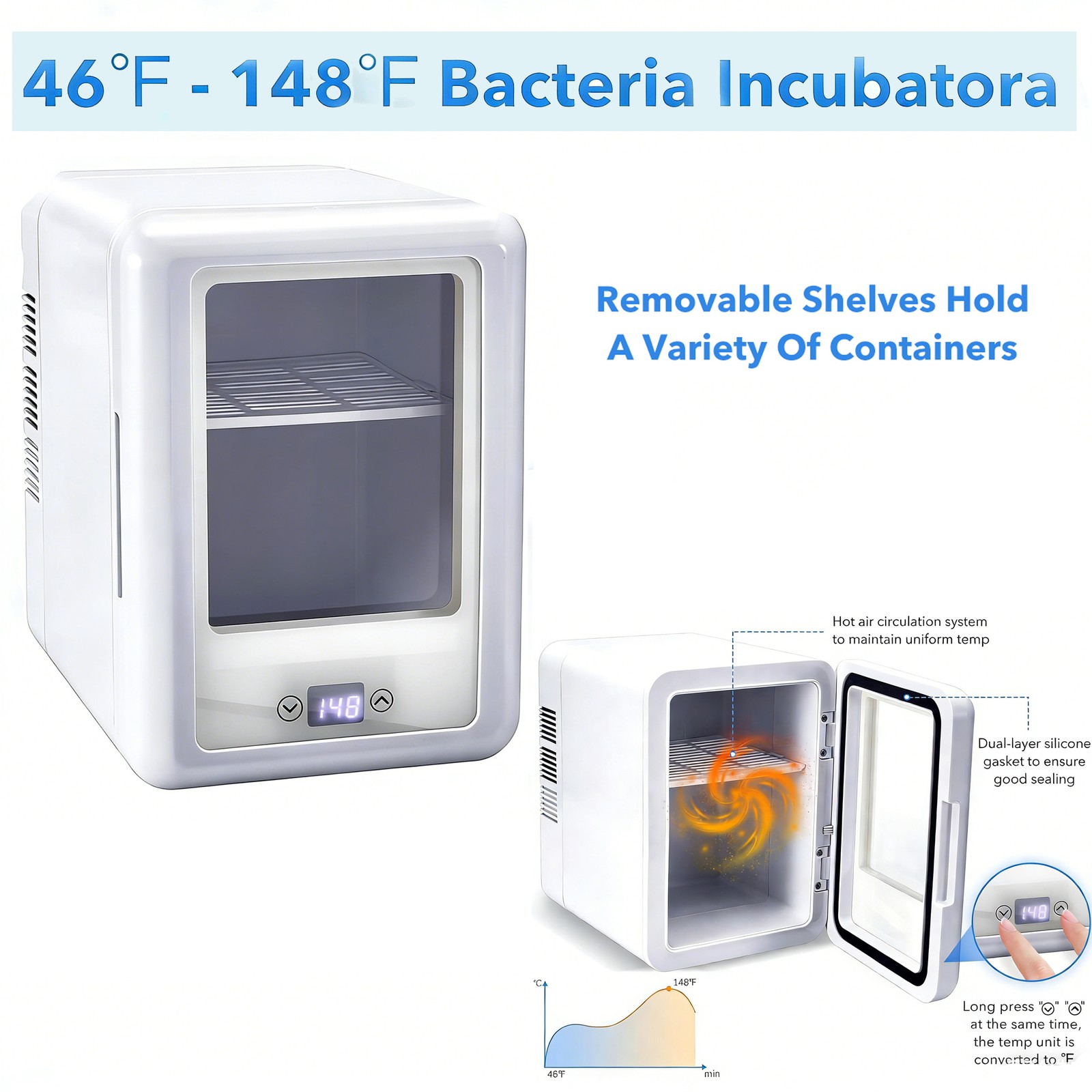 4L Lab Incubator Thermostatic Incubator Bacteria Mini Digital Incubator 46-148℉