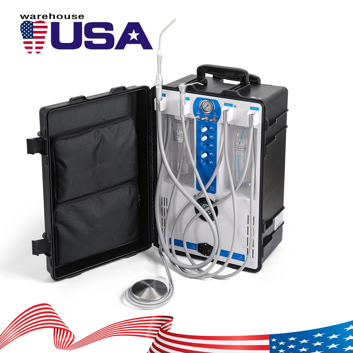 Portable Mobile Dental Delivery Unit Air Compressor Syringe Suction 4Hole /Chair