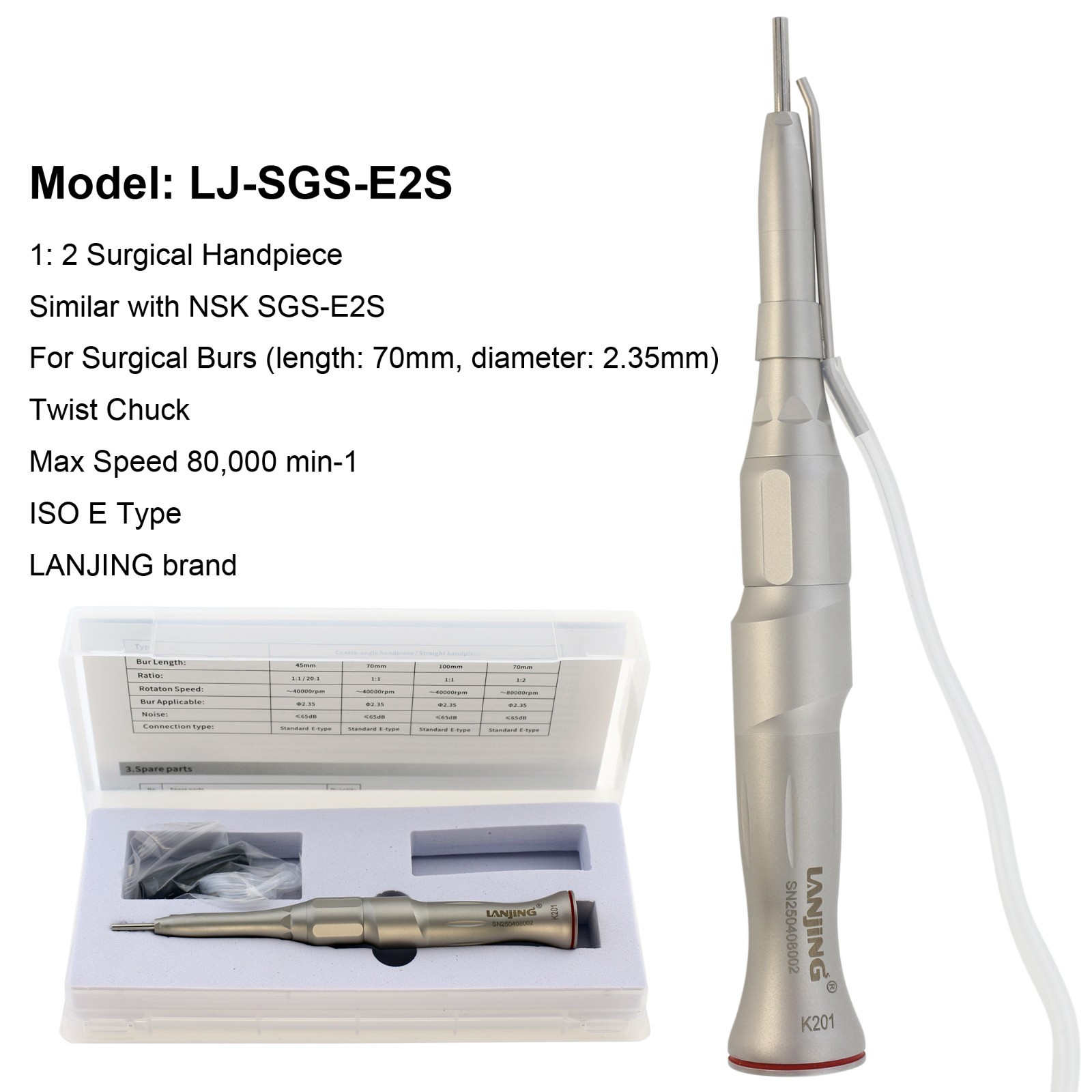 Dental 1:1 1:2 Surgical Straight Handpiece 20 Degree Angle External NSK SGS-E2S