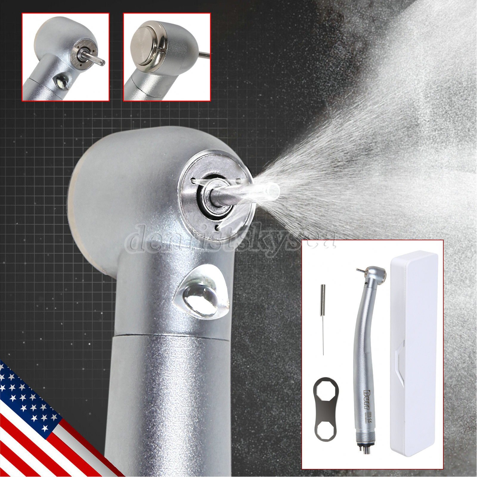 Burr Dental LED E-generator High Speed Handpiece Push Button 2/4Hole Turbine