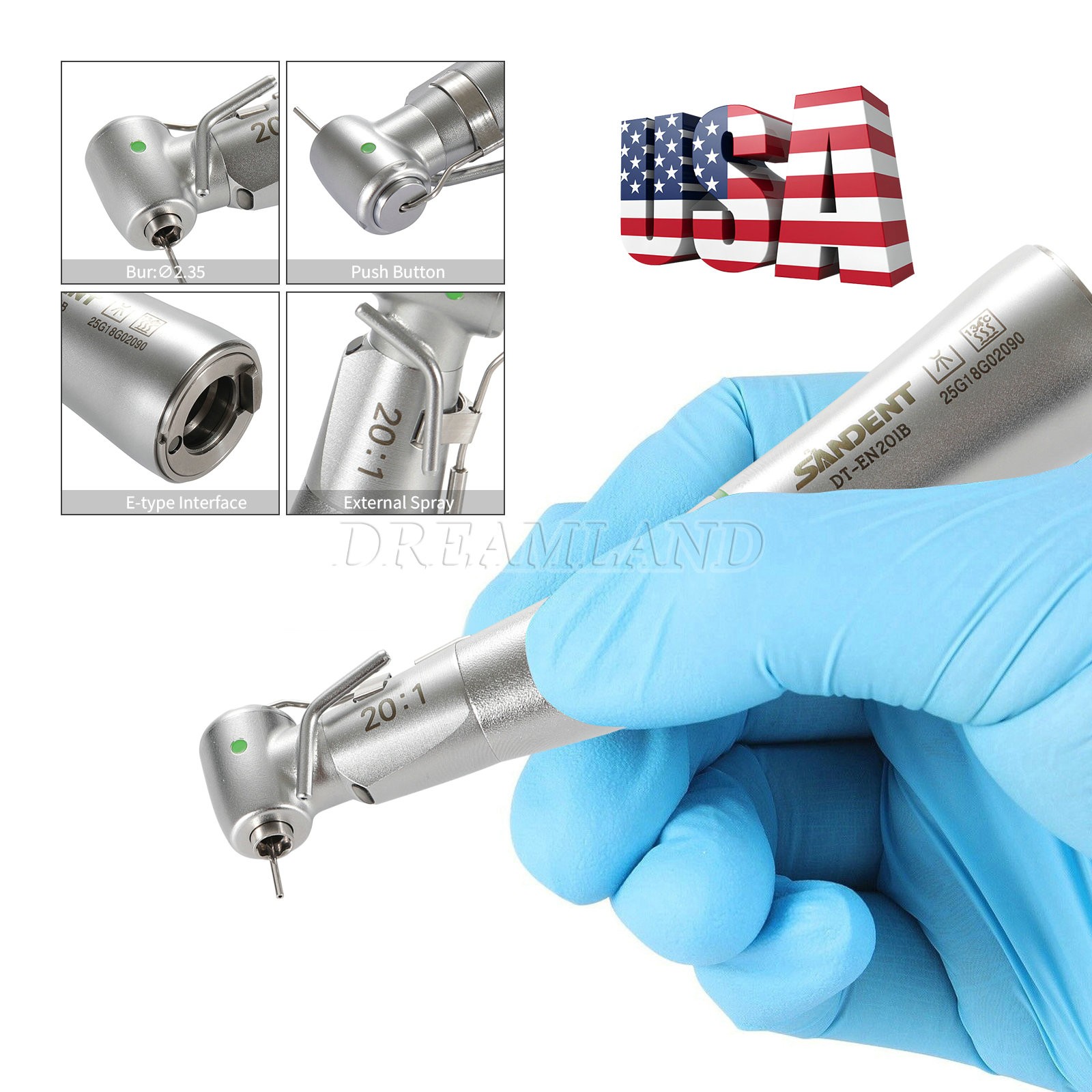 LED Fiber Optic 20:1 Detachable 75N Dental 20:1 Reduction Implant Handpiece
