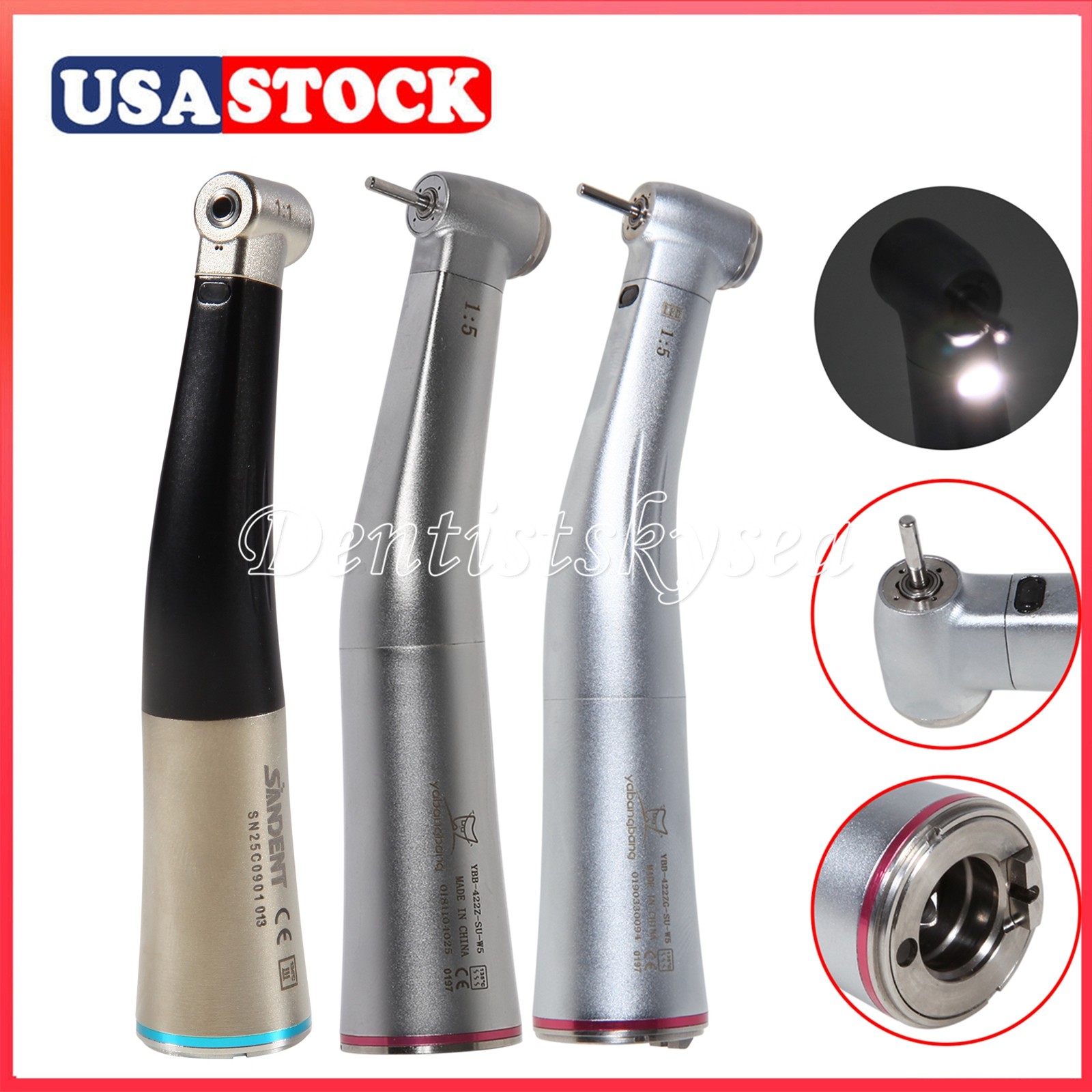 Dental Optic Fiber LED 1:5 Contra Angle Inner Channel Handpiece LED Head