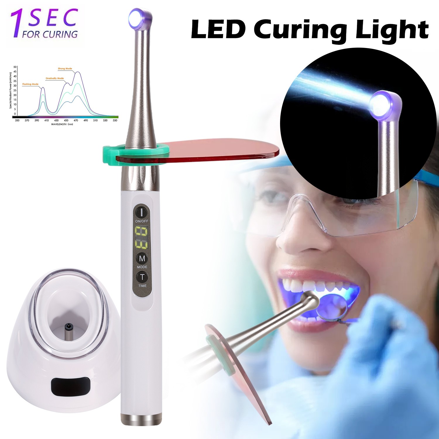 1-5 Dental Woodpecker Style iLED Wireless Curing Light Lamp 1 Sec Cure White sa