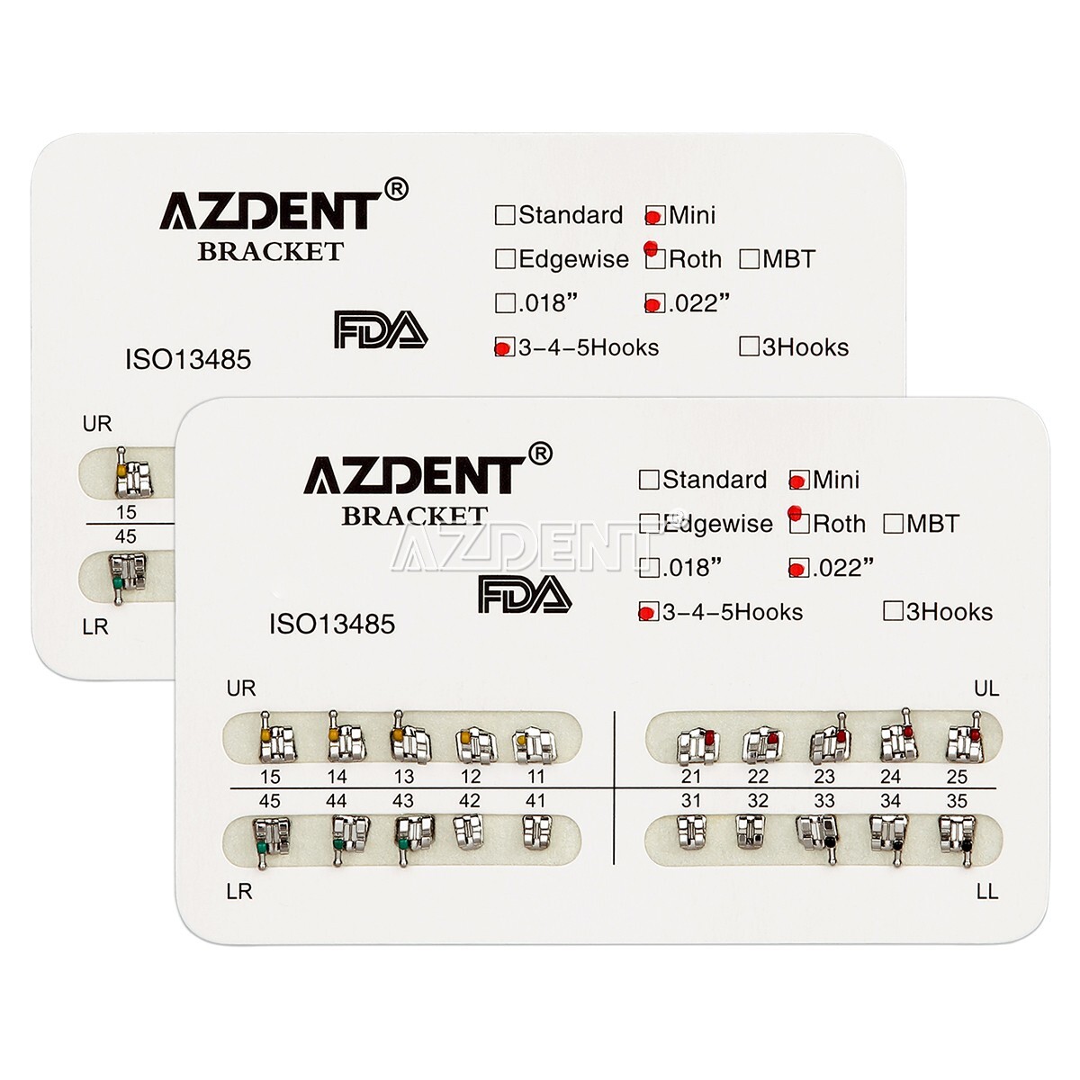 200 Pack AZDENT Dental Orthodontic Bracket Braces Mini Roth Slot.022 Hooks 3-4-5