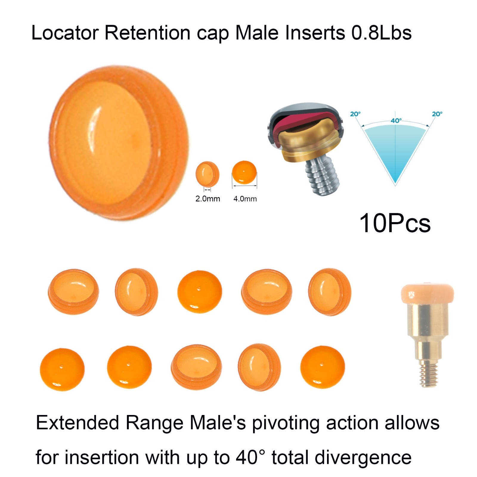 10Pcs Dental Abutment Retention Caps Inserts Used For Locat0r System