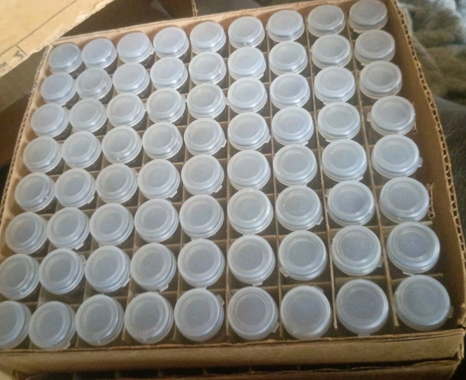 Vintage Wheaton 3‑Dram Snap‑Cap Bottles Lot of 72 w/ Original Box NOS Lab Vials