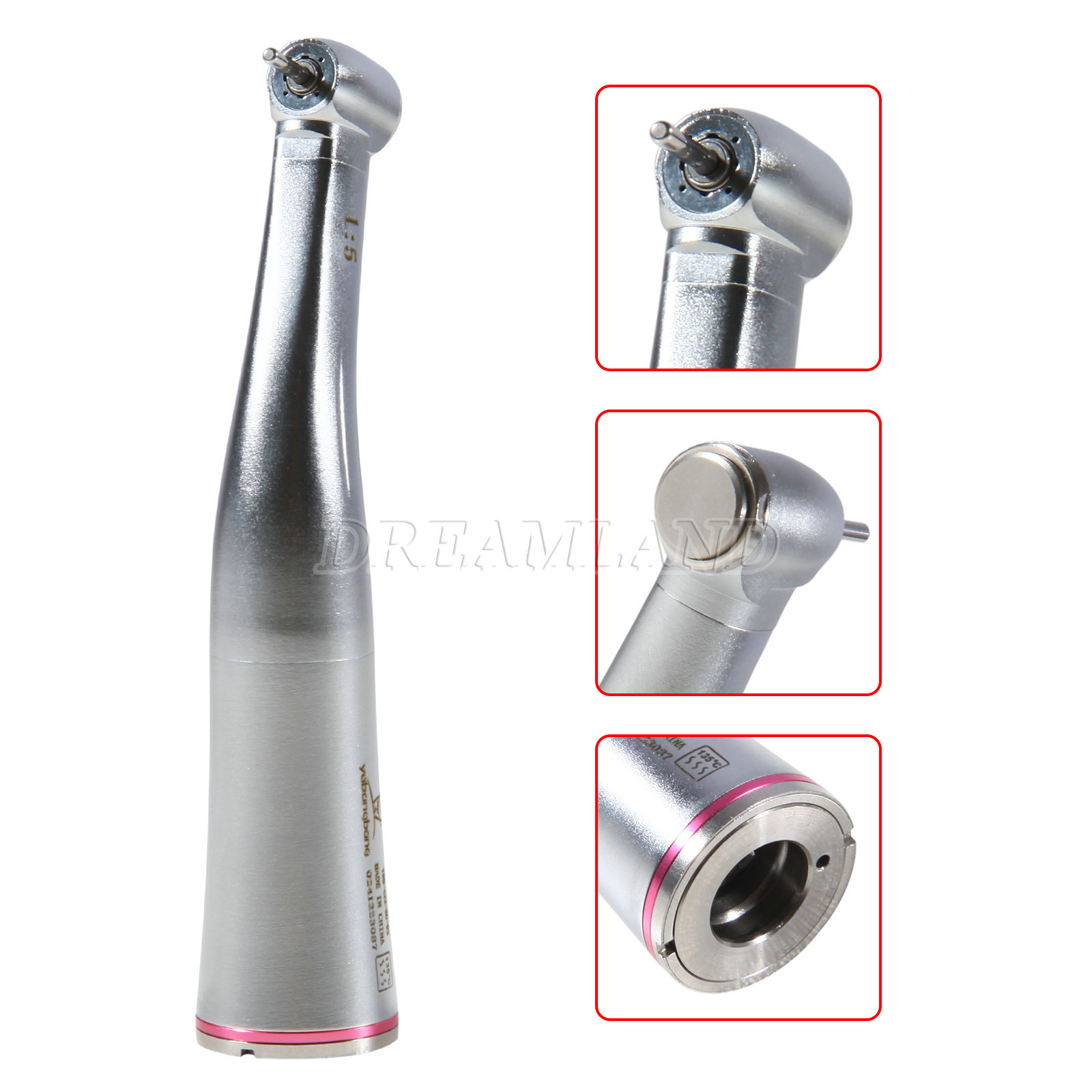 Dental 1:5 Increasing Contra Angle Handpiece ceramic bearing 4 inner Spray red