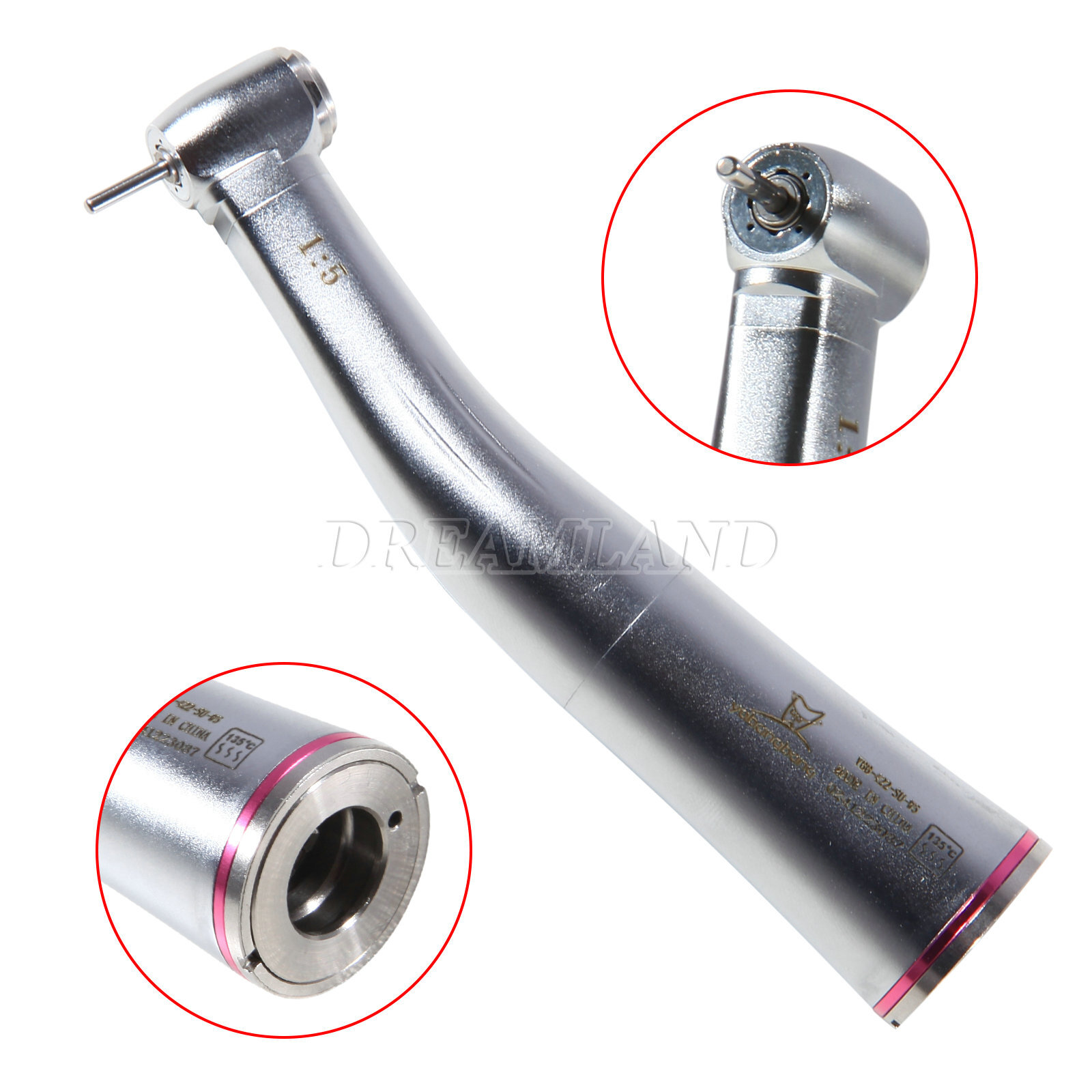 Dental 1:5 Increasing Contra Angle Handpiece ceramic bearing 4 inner Spray red