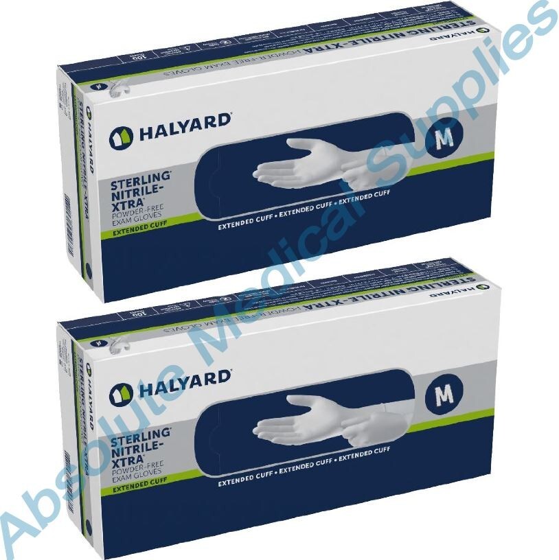 *200-Glove* Halyard Sterling Nitrile-XTRA PF Exam Extended Cuff 12″ Medium 53139