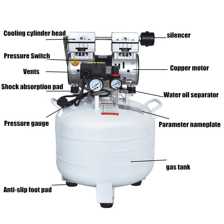Air Pumps Dental Air Compressor Vacuum Systems Oil Free Silent 0.75KW