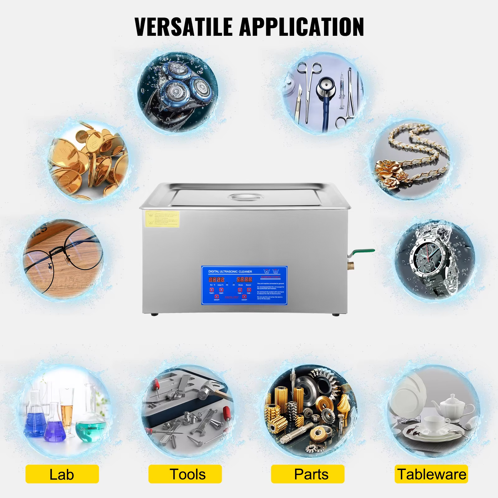 30L Ultrasonic Cleaner – 40kHz Stainless Steel Jewelry & Eyeglass Washer