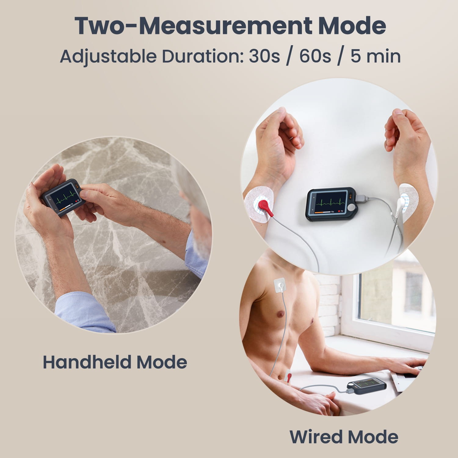 ECG EKG Monitor Heart Monitor with free AI ECG Analysis 30s/60s/5min Recording