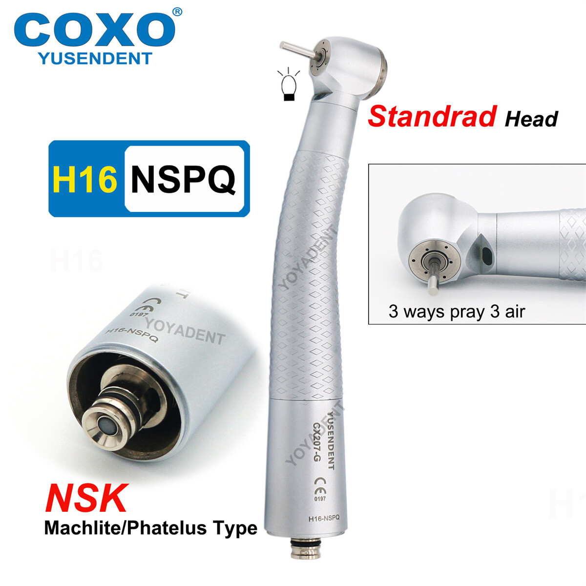 COXO Dental Fiber Optic High Speed Turbine Handpiece LED Coupling Fit NSK
