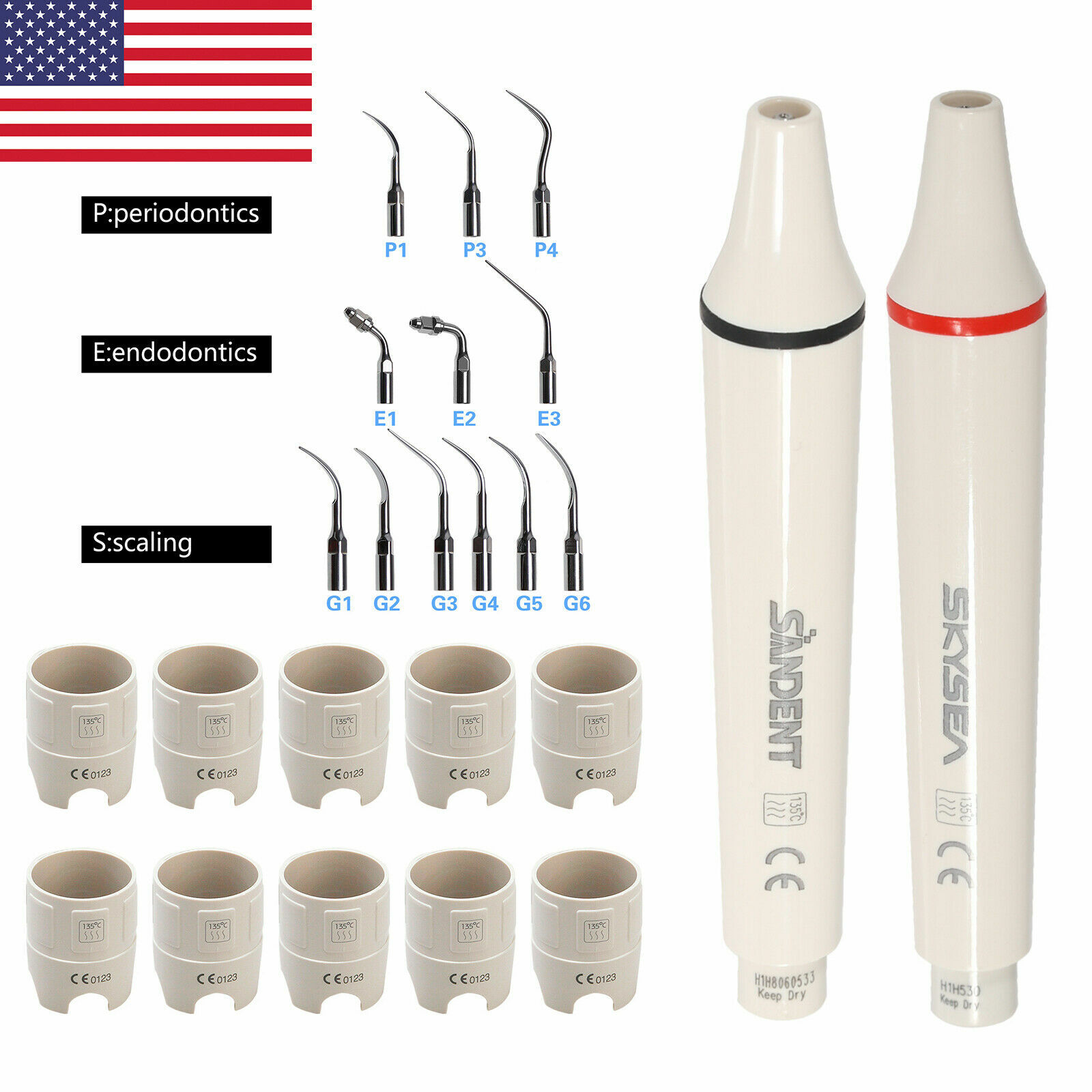 5*Dental Ultrasonic Scaler Tips/ 10pcs Key/1*Scaler Handpiece Fit Cavitron EMS