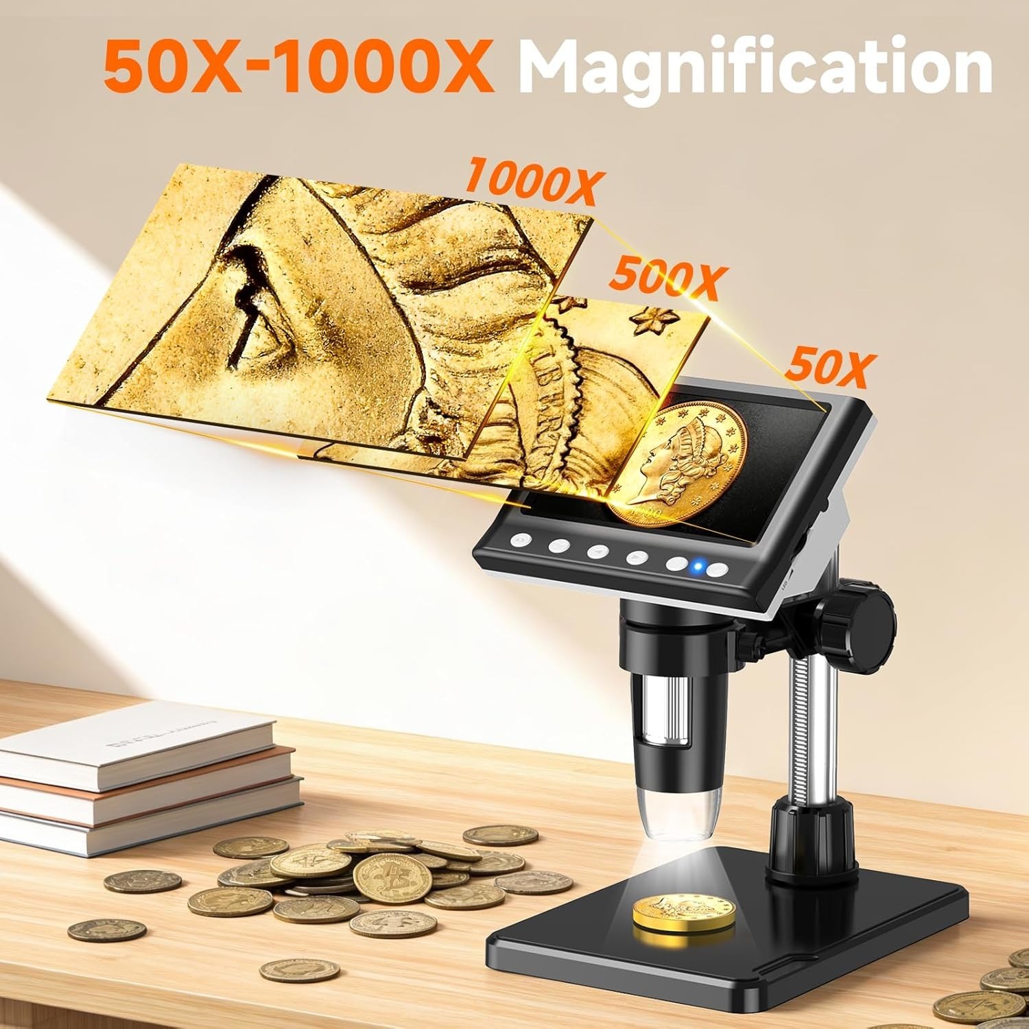 4.3″ Coin Microscope Digital Microscope for Collectors 1980P HD Error Coin Magn