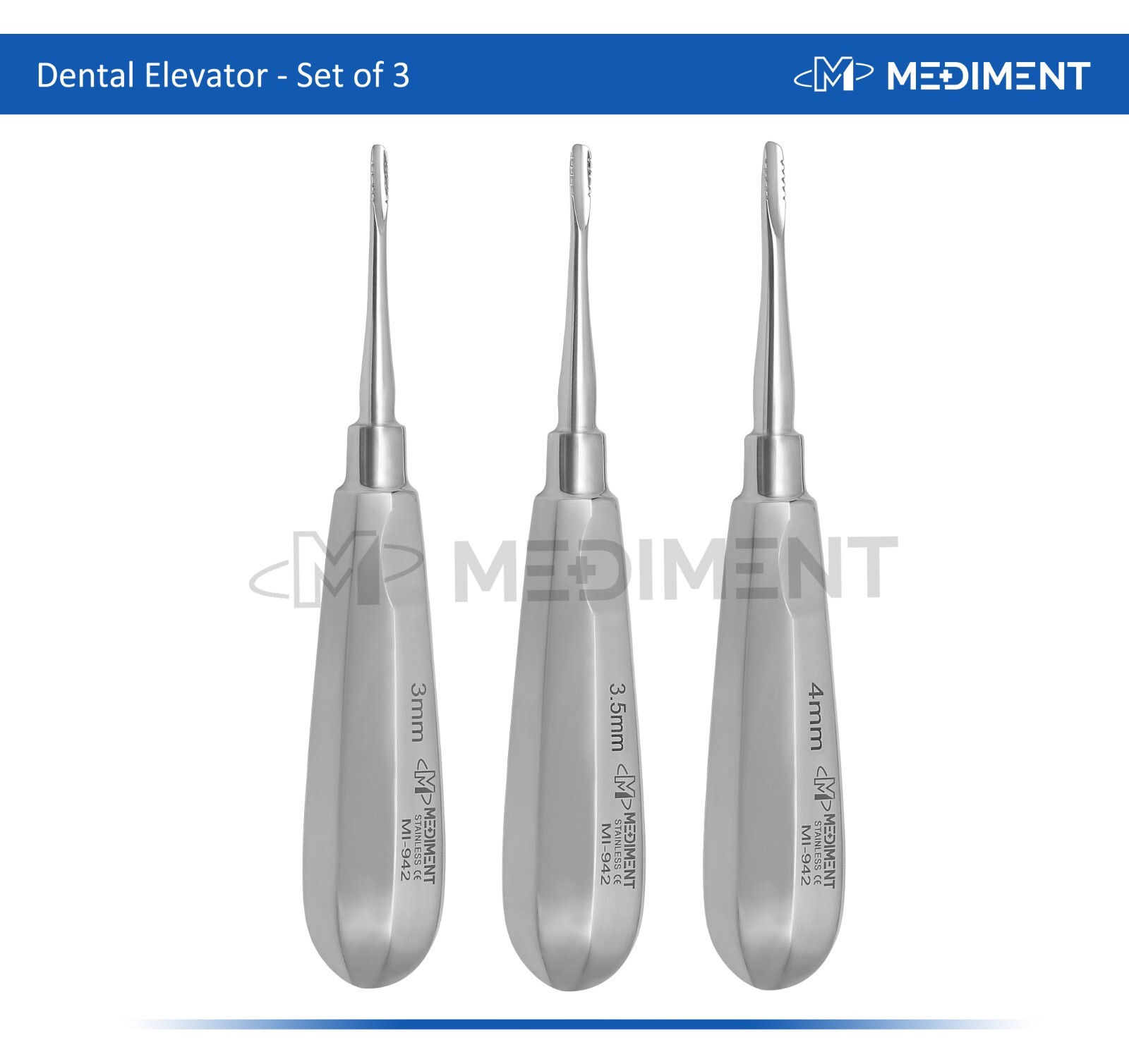 Dental Elevator LUXATING Root Instruments STRAIGHT SERRATED Tip 3mm, 3.5mm, 4mm