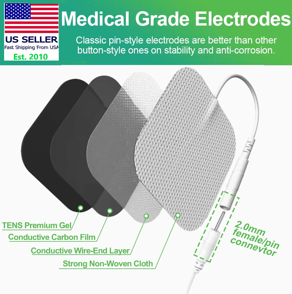 20-80 Pcs TENS Electrode Pads 2×2″ Snap-On Reusable Pads for EMS TENs US Seller