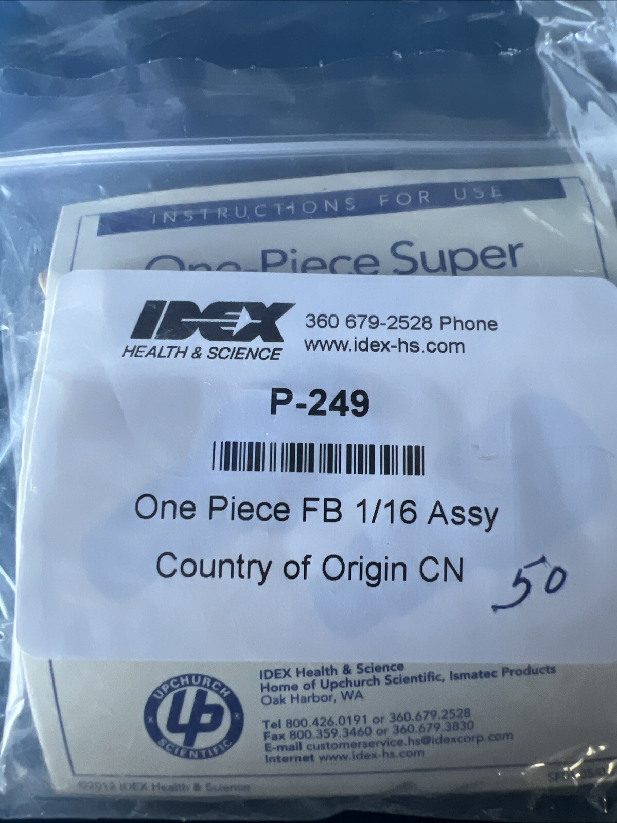 50pk Idex P-249X Flangeless™ Fitting 1/4-28 Flat-Bottom, for 1/16″ OD