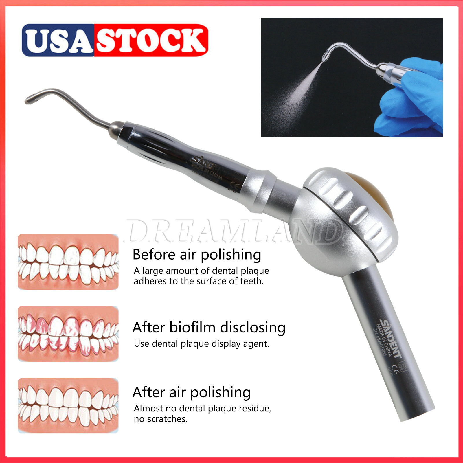 Dental Air Flow Teeth Polishing Polisher Handpiece Hygiene Prophy Jet 2/4H US