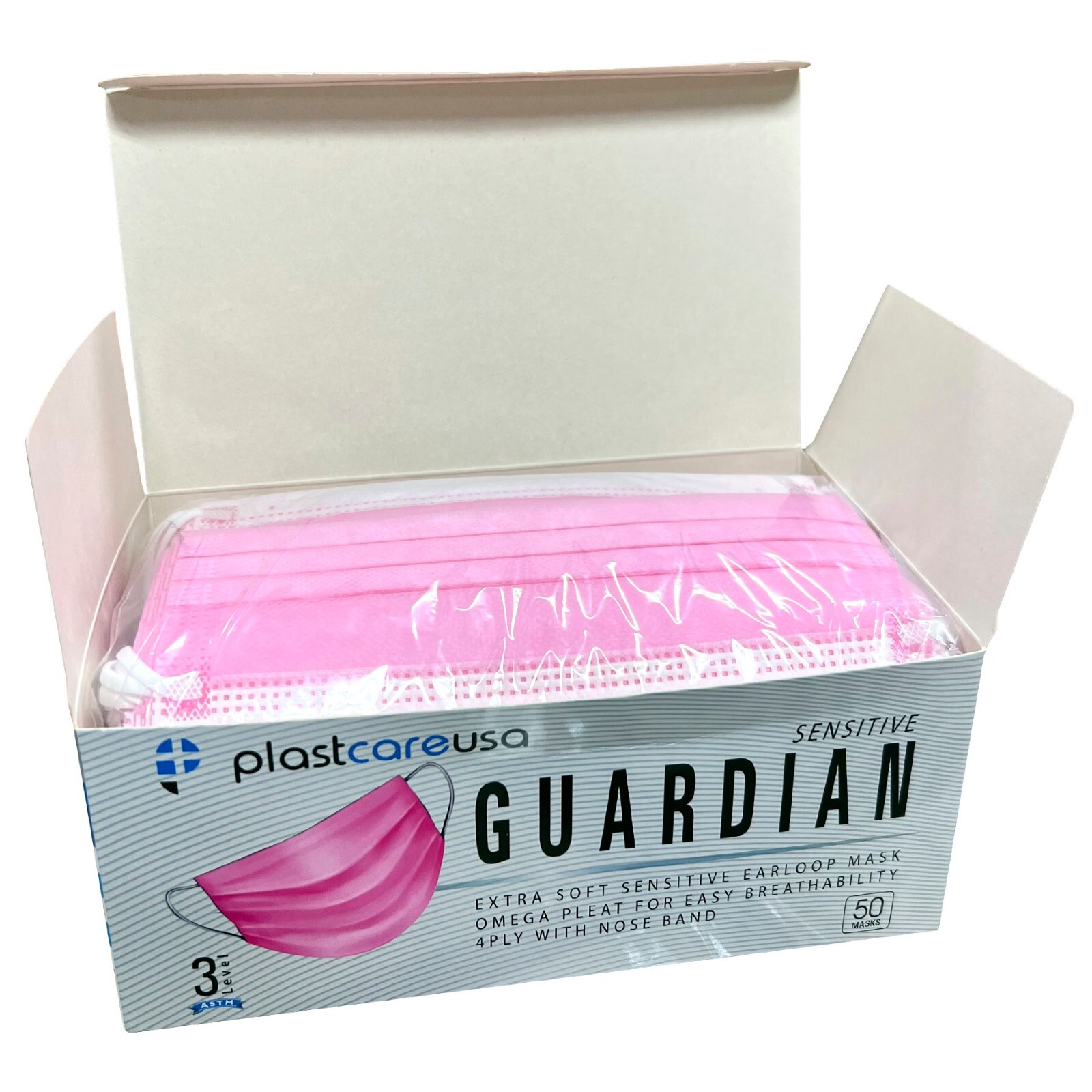 Pink Surgical Face Masks, ASTM Level 3 (Box of 50), Medical Disposable 4-Ply
