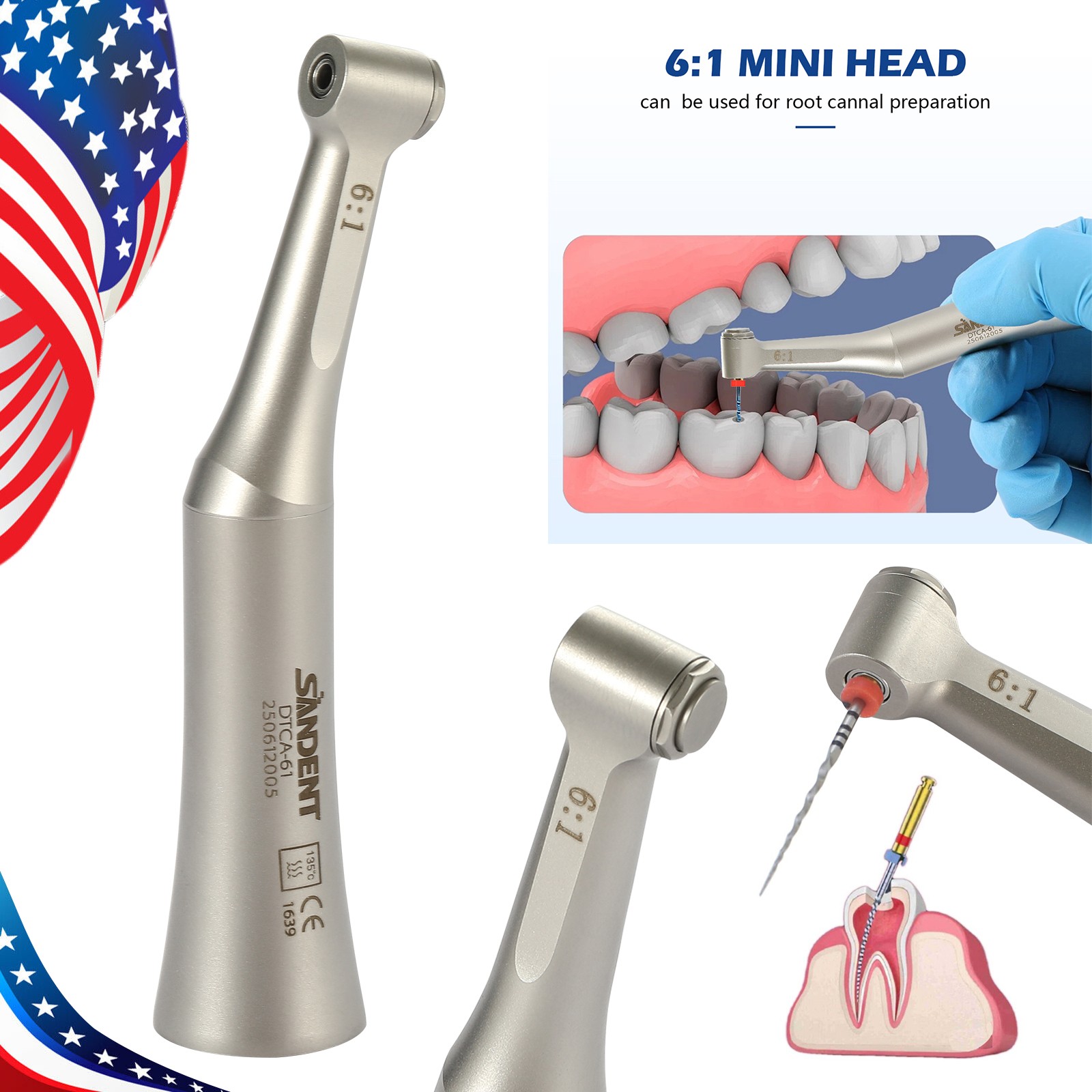 SANDENT Dental 6:1 Reduction Endo Contra Angle Handpiece Mini Fit E type Motor