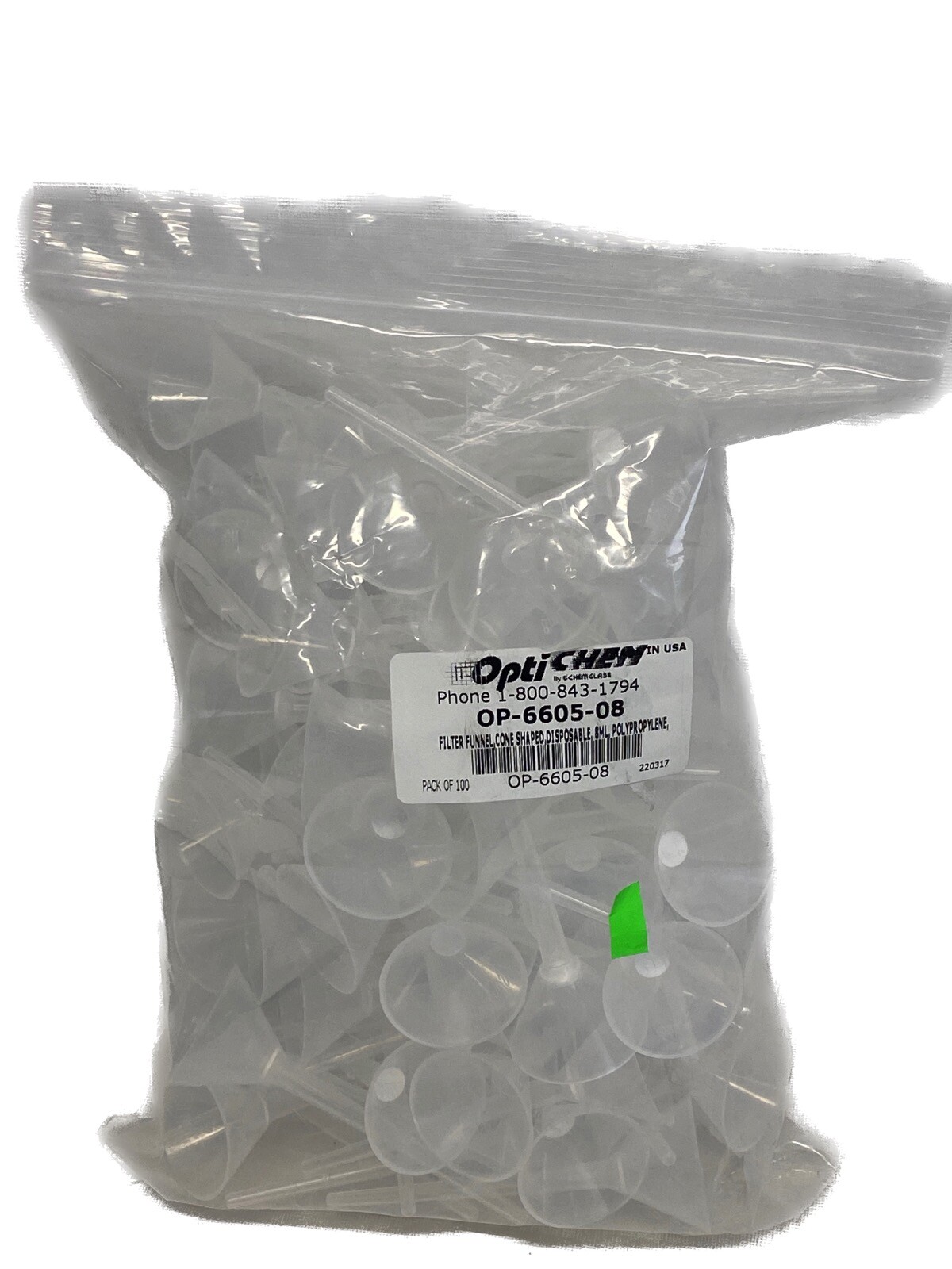 (100) OPTICHEM 8mL Disposable PP Cone Shape Filter Funnel 10um PE Frit OP6605-08
