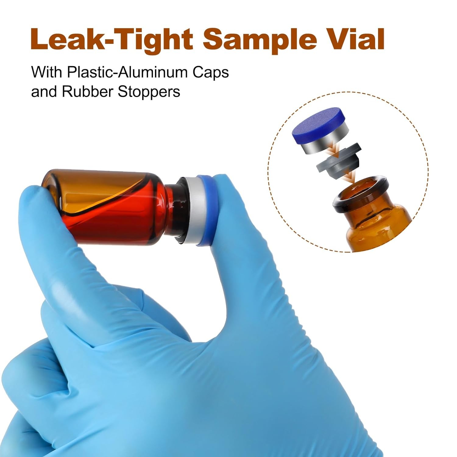 100Pcs 10ml Amber Glass Vials Headspace Vials w/ Flip Caps Sample Vials