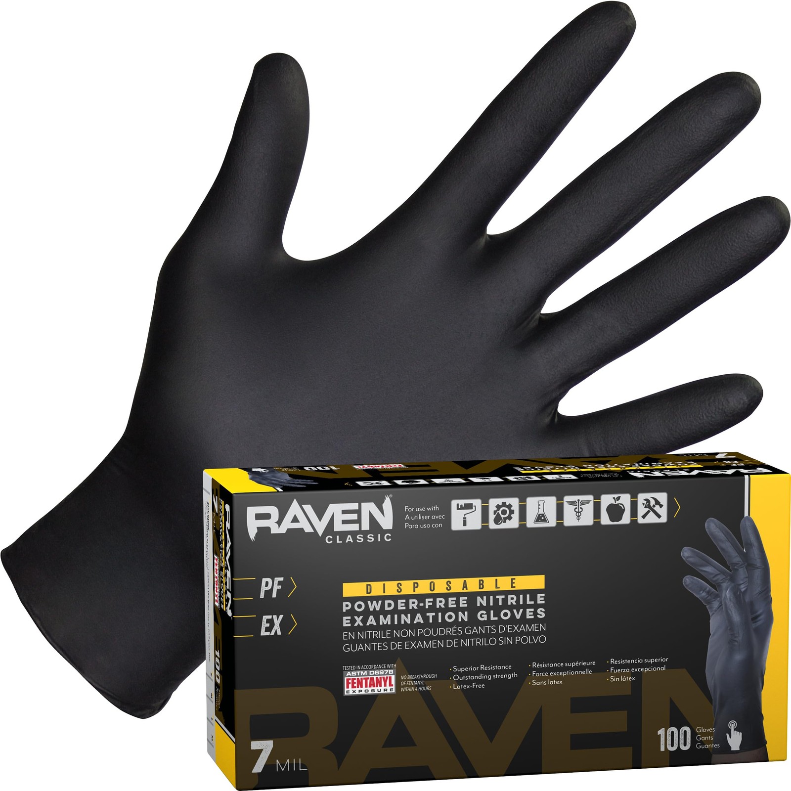 SAS Safety 66518 Raven Powder-Free Disposable Large (Pack of 100), Black