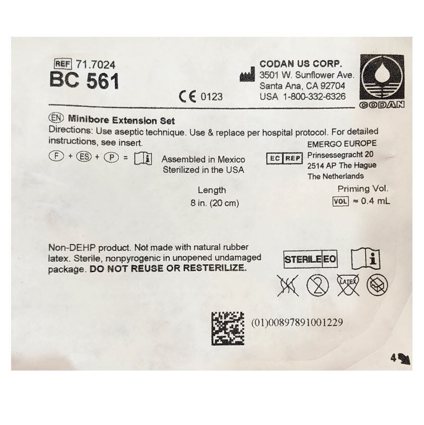 *50-Packs* CODAN Minibore Extension Set 8″ Tubing Sterile BC 561