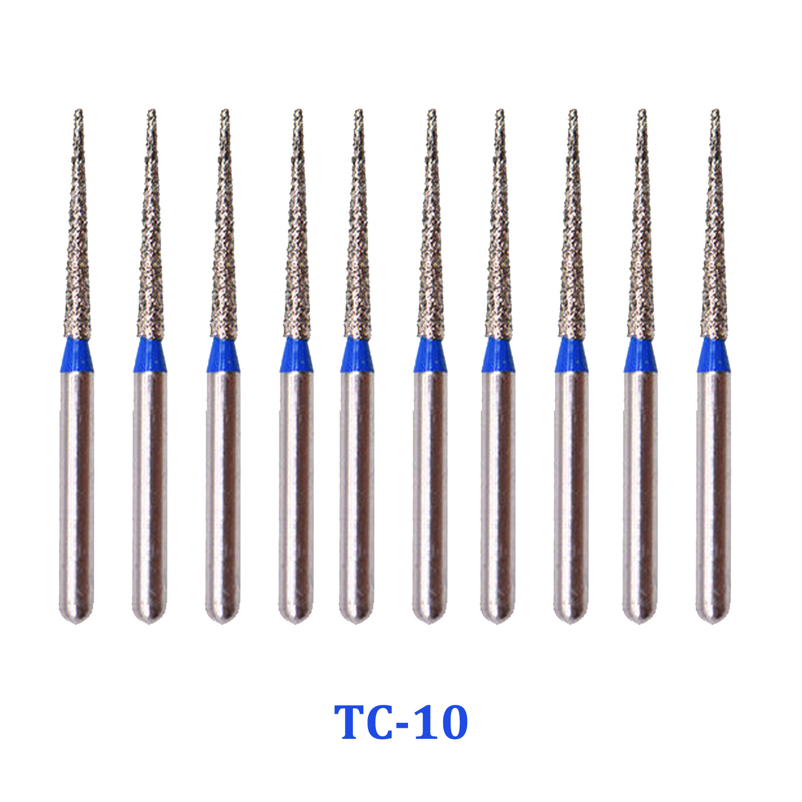 10Pcs Dental Diamond Burs FG Needle Taper TC-10 Standard Grit High Speed