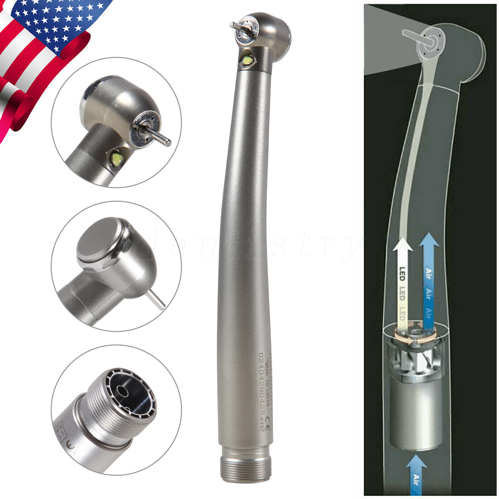 Dental Integrate LED E-generator High Speed Handpiece Stainless Body Push 2 Hole