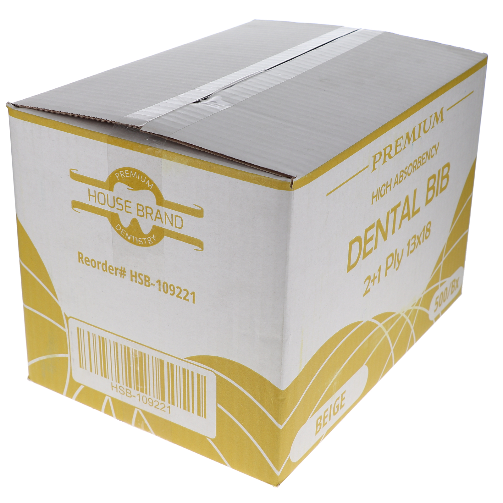 House Brand Dentistry 109221 HSB Dental Patient Bibs 2+1 Ply 13″X18″ Beige 500Pk