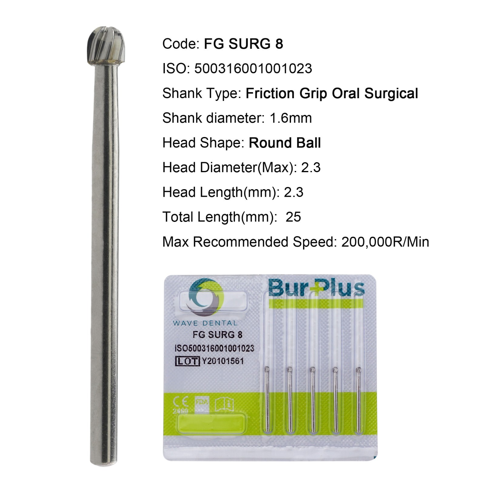 Wave Dental Surgical Carbide Burs 25mm Length Round FG SURG 1 2 3 4 5 6 8 FGOS