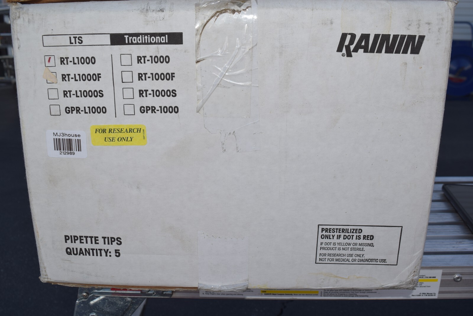 Rainin LTS RT-L1000 Pipette Tips. 5 boxes (768tips/8rcks/Box) #212988-Flo