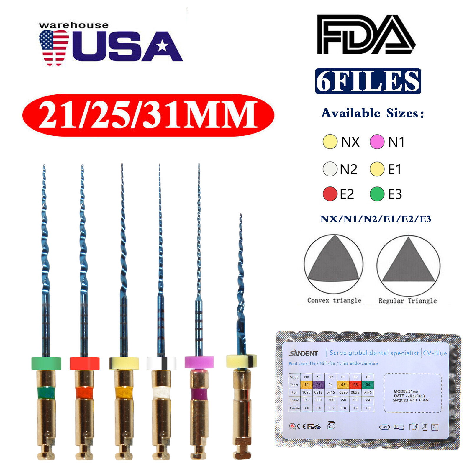 6Pcs/Pack Dental Endo Rotary Files X-Pro Taper NITI Root Canal Files 21/25/31MM