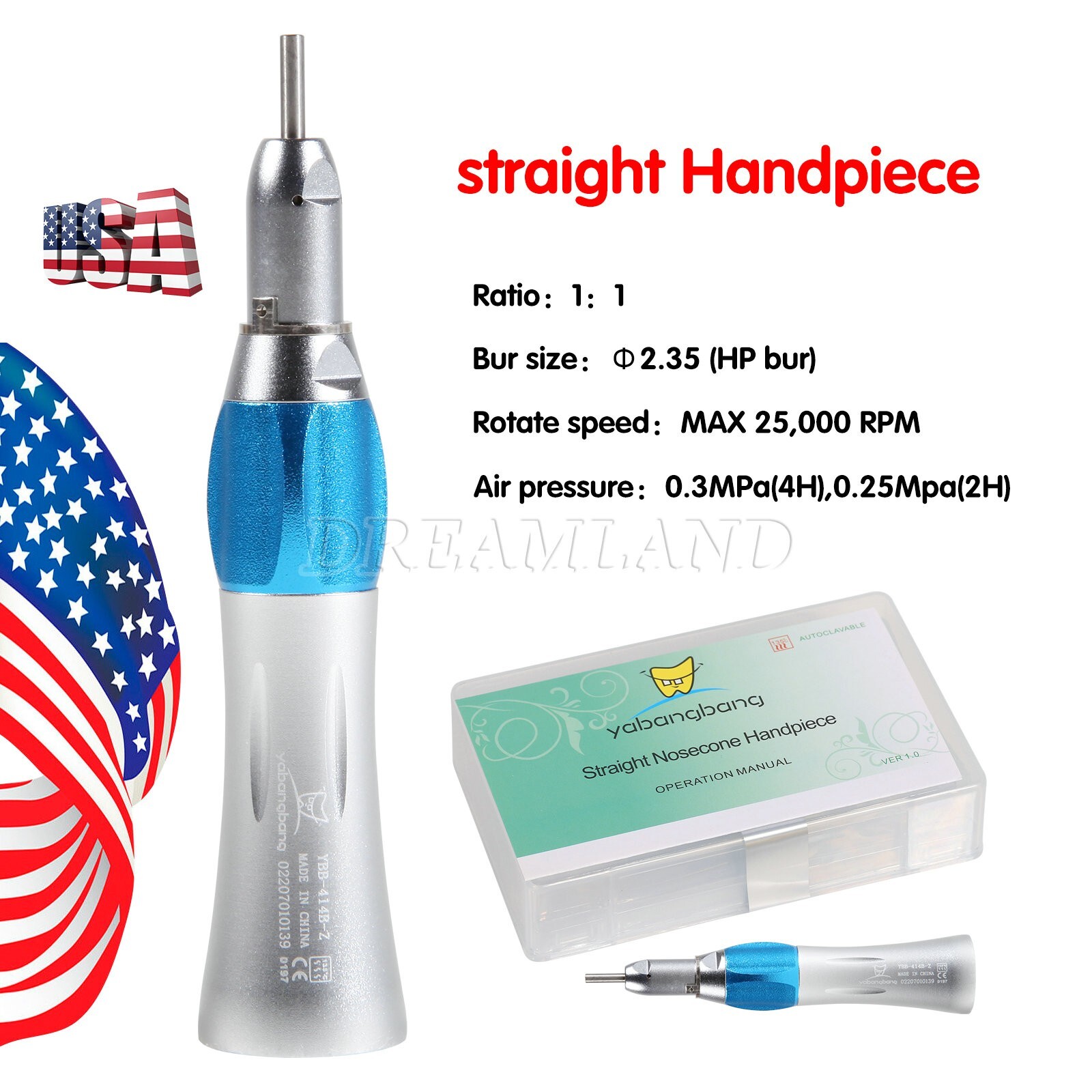 5x Dental Low Speed Straight Nosecone Handpiece 1:1 fit NSK E-type Motor Bc
