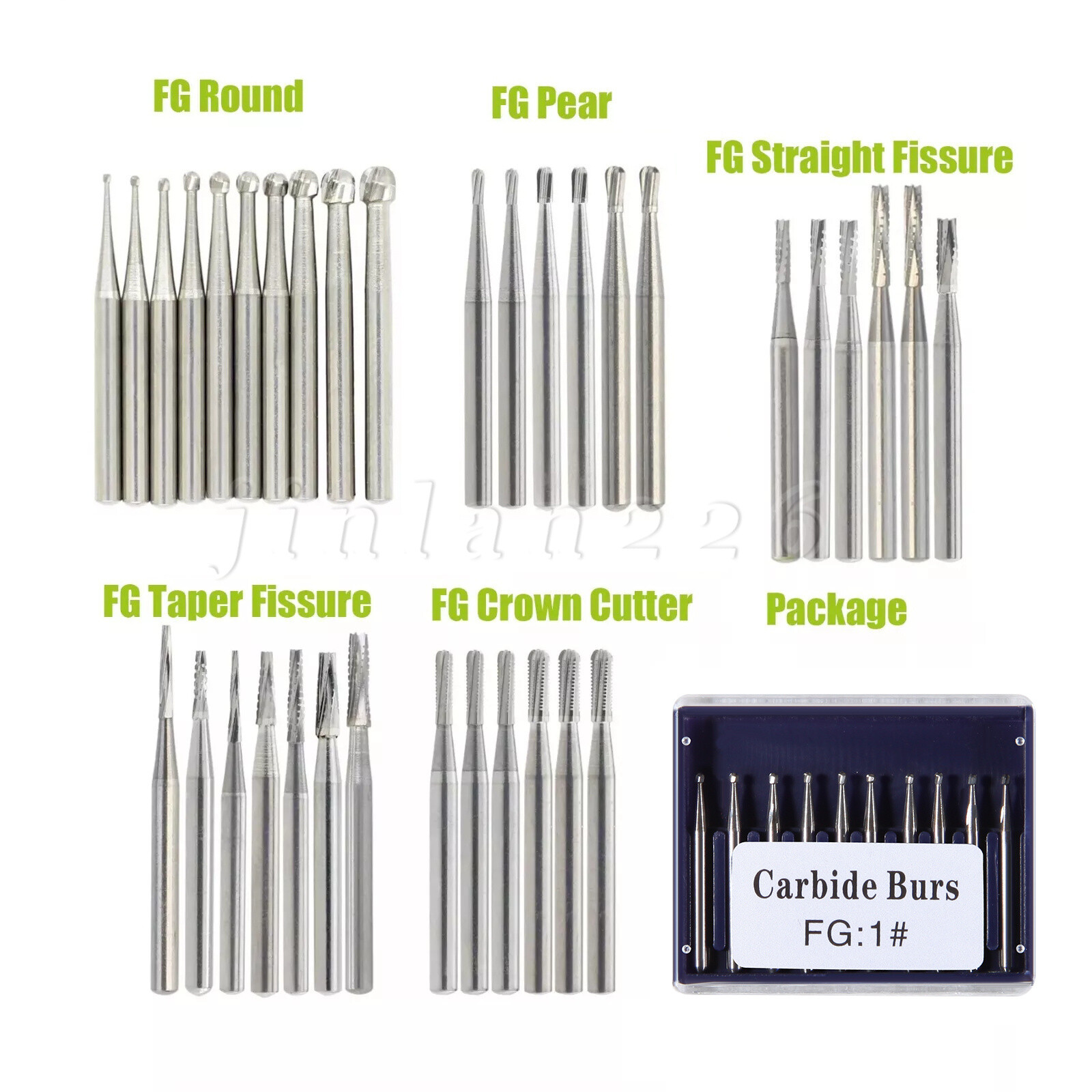 Round Carbide Burs for Friction Grip High FG (Choose Your Size & Qty) 19mm 25mm