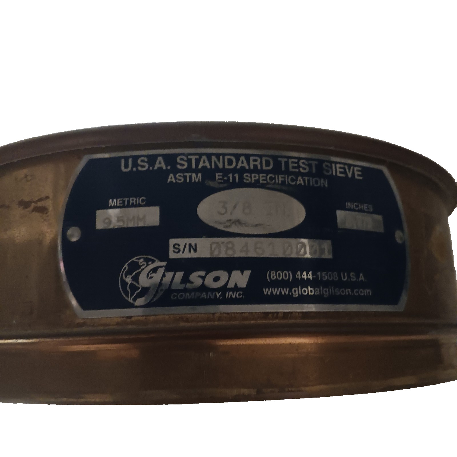 Dual US Standard Test Sieve 8″ Brass 3/8″ Opening in Used Condition