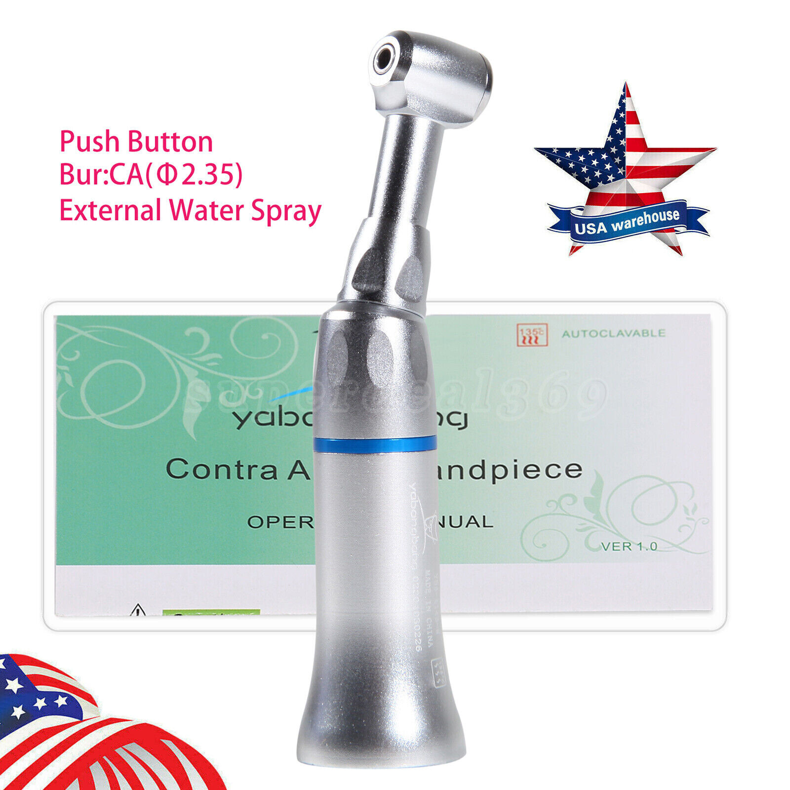 5X Dental Push Button Low Speed Contra Angle Handpiece Fit NSK E-type Motor YAD